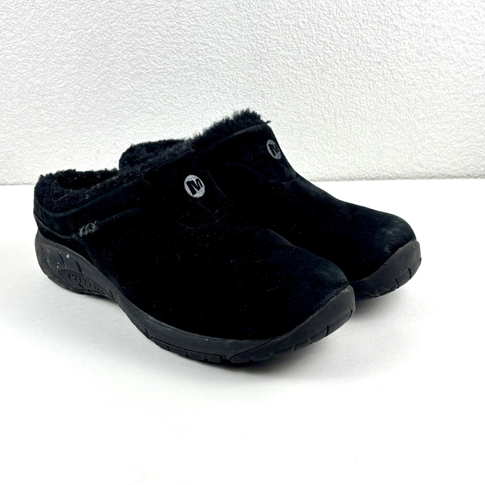 Merrell Encore Ice Clogs Womens 7‎ Black Suede Faux Fur Mules J598404 Gorpcore